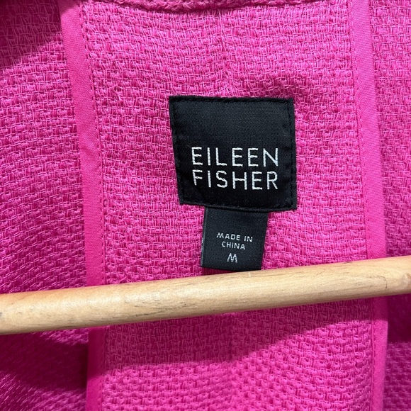 EILEEN FISHER HOT PINK LINEN BLEND COLLARED OPEN FRONT BLAZER JACKET SIZE MEDIUM - Picture 2 of 16